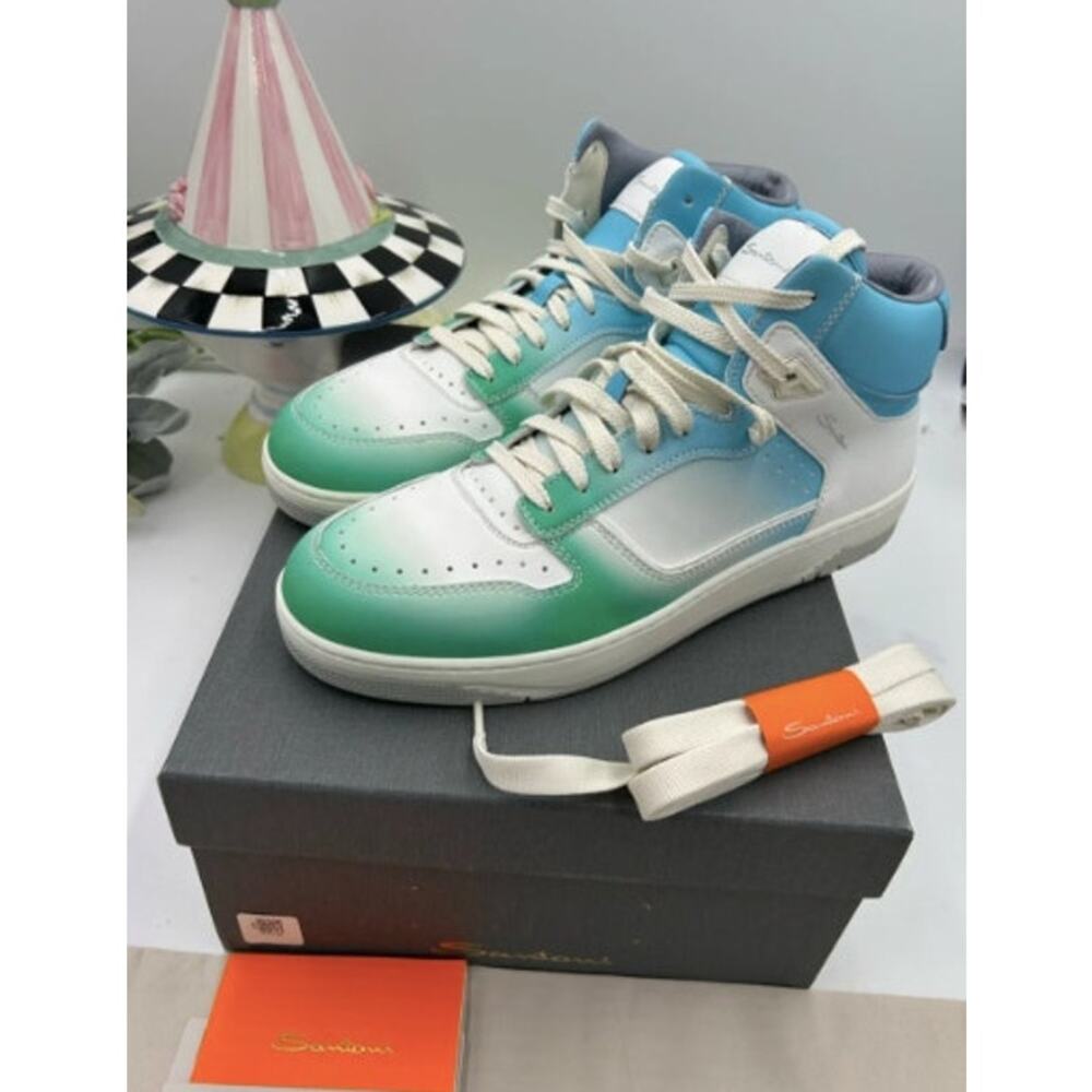 Men's Santoni High-Top Sneakers in Green, Blue & White size 11 made Italy